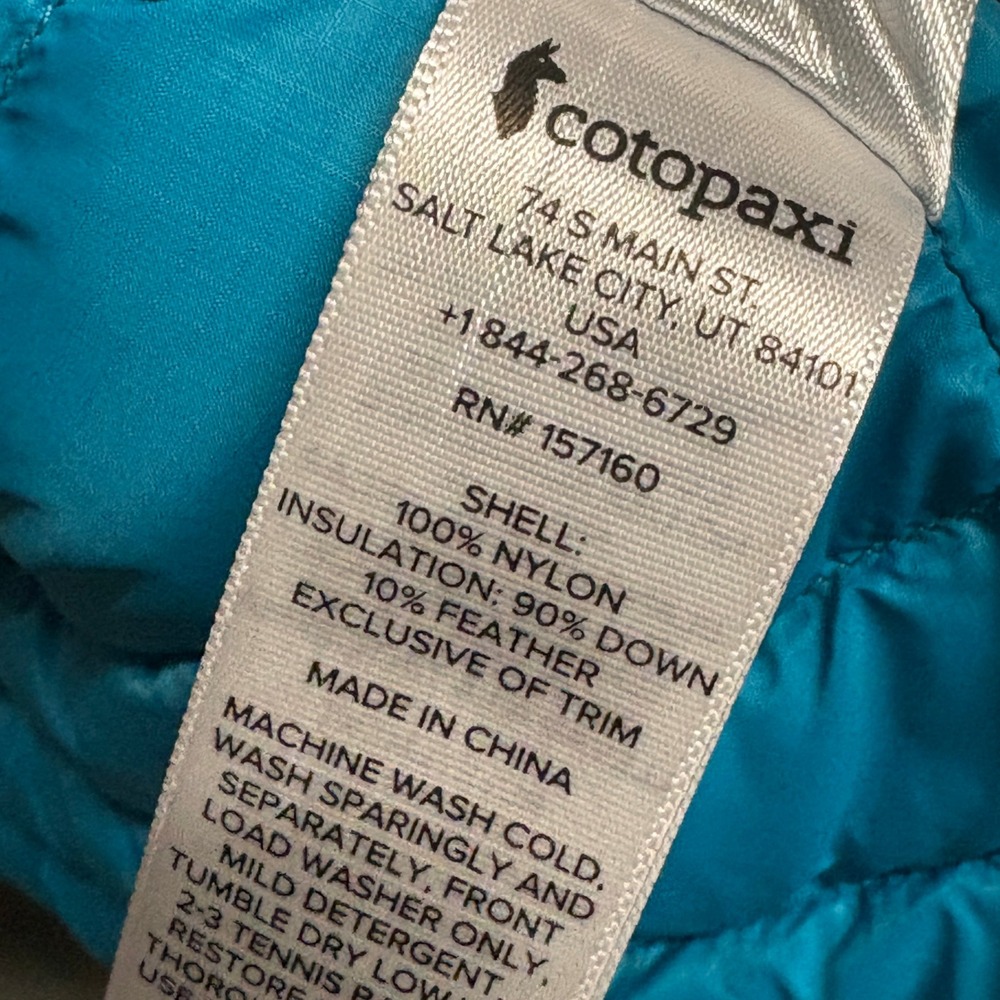 Cotopaxi Fuego Down Vest Mens Medium Green Blue Puffer Full Zip Insulated Jacket - Picture 9 of 14